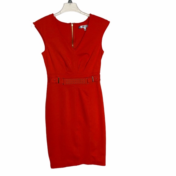 Jennifer Lopez Red Orange Sleeveless Bodycon Dress - Picture 9 of 14